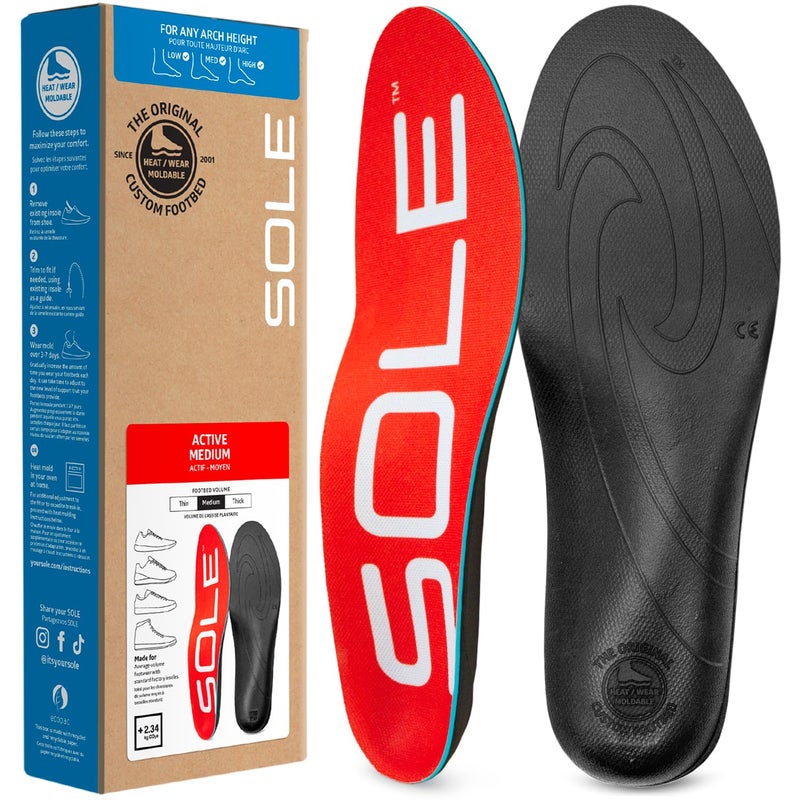 SOLE Active Medium Insoles - Custom Moldable Orthotic Support for Any Arch Type, Plantar Fasciitis Relief - Mens 10/Womens 12, 1 Pair - Image 1